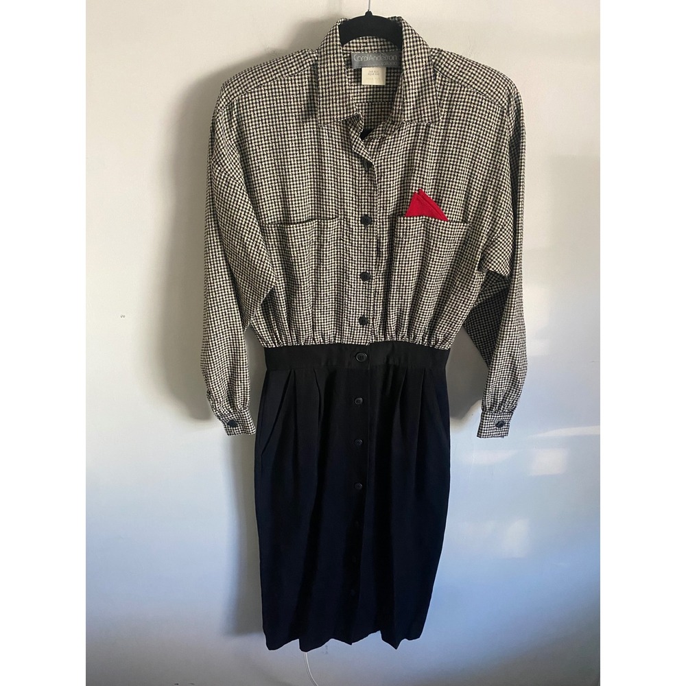 CAROL ANDERSON CALIFORNIA Black‎ Gingham Button Up Dress Size 5 6